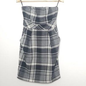 Dynamite Gray Black Plaid Strapless Mini Dress Pocket Wool Blend Zipper Back Y2K